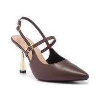 Scarpin Slingback Feminino Salto Alto Metalizado Com Fivela