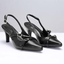 Scarpin Slingback Feminino Salto Médio com Bico Fino Preto - YES ME Scarpin Slingback Feminino Salto Médio com Bico Fino Preto - YES ME