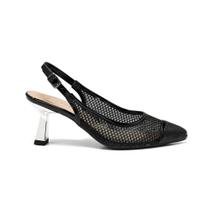 Scarpin Slingback Feminino Salto Metalizado Tela Bico Fino