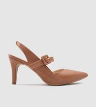 Scarpin Slingback Fivela Couro Marrom CBK