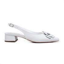 Scarpin Slingback Flor Leruchel Bico Fino Branco