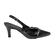 Scarpin Slingback Leruchel Detalhe Fivela Bico Fino Preto