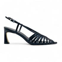 Scarpin Slingback Preta de Tiras em Couro - Lilian Soares