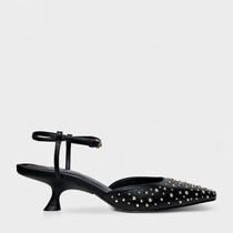 Scarpin slingback studs couro preto carrano 734006
