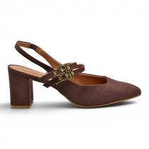 Scarpin Slingback Vizzano Feminino Salto Bloco Grosso Mary Jane -