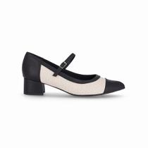 Scarpin Taci Salto Médio Off White com Preto