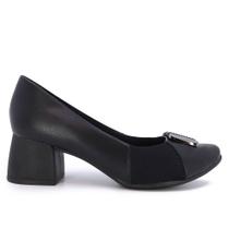 Scarpin Usaflex AK0303 Salto Bloco Couro Detalhe Tecido