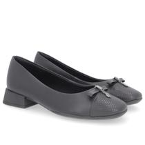 Scarpin Usaflex AL2602001 Couro Preto Salto Bloco Bico Mini Tressê Scarpin Usaflex AL2602001 Couro Preto Salto Bloco Bico Mini Tressê