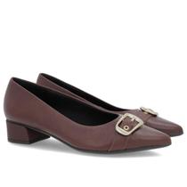 Scarpin Usaflex Couro Bico fino Salto baixo Fivela AN29004 Cor:PinhaoTamanho:36