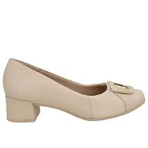 Scarpin Usaflex Couro Bico Quadrado Tecido Feminino - Creme