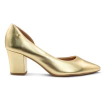 Scarpin Usaflex Feminino Em Couro Salto Bloco Bico Fino Detalhe Costura AL4105