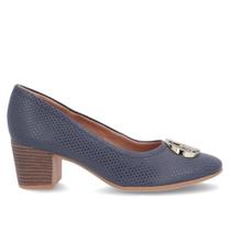 Scarpin usaflex salto bloco couro monograma