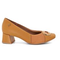 Scarpin Usaflex Salto Bloco Couro Tressê Ah0609 Tan