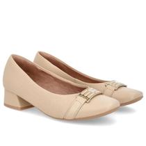 Scarpin Usaflex Salto Bloco Detalhe Fivela AL0803 Cor:VanillaTamanho:36