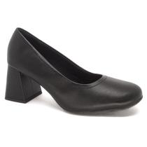 Scarpin Usaflex Salto Bloco Médio Couro Preto Scarpin Usaflex Salto Bloco Médio Couro Preto