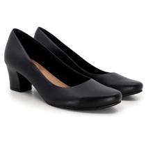 Scarpin Usaflex Salto Bloco Médio Liso Elegante Q6692 Cor:PretoTamanho:36