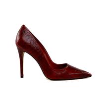 Scarpin Vermelho Couro Croco Cecconello Salto Alto Fino 11cm