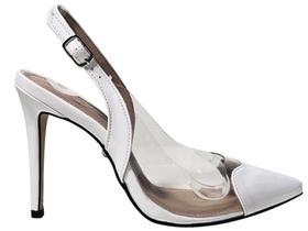 Scarpin Verniz Branco com Slingback e Detalhe em Coração - Salto Elegante