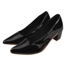 Scarpin Verniz Feminino Sapato Social Salto Grosso Bico Fino Confortavel