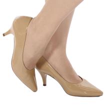 Scarpin Verniz Nude Feminino Confort Salto Baixo Valle Shoes