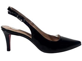 Scarpin Verniz Preto com Slingback Liso e Salto Refinado