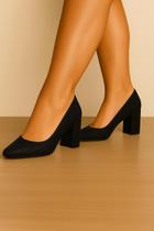 Scarpin Verniz Salto Médio 7cm Sapato Feminino Bloco Bico Fino Grosso 140