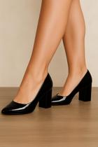 Scarpin Verniz Salto Médio 7cm Sapato Feminino Bloco Bico Fino Grosso 140 Scarpin Verniz Salto Médio 7cm Sapato Feminino Bloco Bico Fino Grosso 140