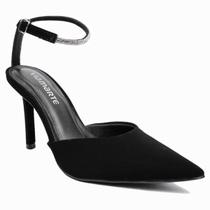 Scarpin Via Marte Salto Fino Strass Nobuck Feminina - Preto