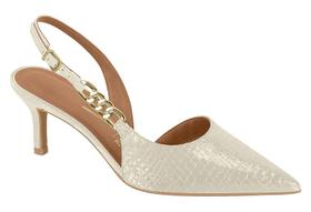 Scarpin Vizzano Bico Fino Com Detalhe De Corrente E Salto Médio Branco Off Scarpin Vizzano Bico Fino Com Detalhe De Corrente E Salto Médio Branco Off