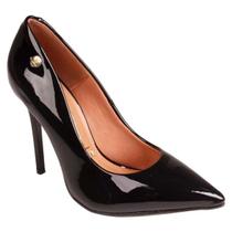 Scarpin Vizzano Bico Fino Salto Alto Verniz Feminino - Preto