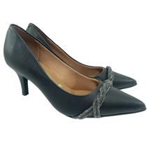 Scarpin Vizzano Enfeite Tira Strass Salto Médio - Preto Scarpin Vizzano Enfeite Tira Strass Salto Médio - Preto