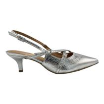 Scarpin Vizzano Metalizado Prata Slingback Salto Baixo Tiras Fivela 1122.885