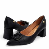Scarpin Vizzano Preto Salto Bloco com Fivela Frontal Bico Fino Elegante Scarpin Vizzano Preto Salto Bloco com Fivela Frontal Bico Fino Elegante
