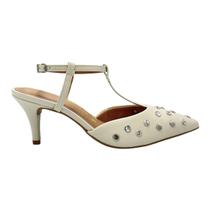 Scarpin Vizzano Slingback Branco Off White Tachas Strass Salto Médio Fino 1185.1121