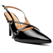 Scarpin Vizzano Slingback Fivelas Salto Médio Verniz-Preto