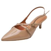 Scarpin Vizzano Slingback Salto Fino Baixo Verniz - Bege