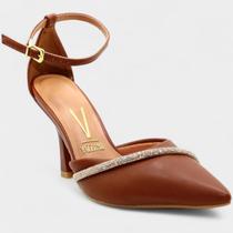 Scarpin Vizzano Strass Salto Médio Feminino - Marrom