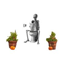 Scary Skeleton Door Cover, Scary varanda Espetos, Leia Banner Jornal, Decorações Do Partido