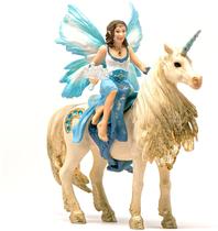 Schleich bayala, Playset de 3 Peças, Brinquedos sereias para Meninas e Meninos de 5 a 12 anos, Eyela Montando em Unicórnio Dourado , Azul