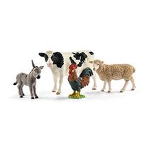 Schleich Farm Animal Toys and Playsets - Farm World 4 Piece Starter Set com estatueta de vaca, galo, ovelha e burro, figuras de ação agrícola e acessórios para crianças de 3 anos ou mais