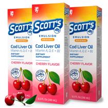 SCOTT'S EMULSION Original Líquido de Óleo de Fígado de Bacalhau, Sabor Cereja, Vitaminas A, D, E e B1, Suplemento Diário de Ômega 3 de Óleo de Peixe para Suporte Imunológico, Kit com 3 Unidades, 6,5 fl oz Cada SCOTT'S EMULSION Original Líquido de Óleo de Fígado de Bacalhau, Sabor Cereja, Vitaminas A, D, E e B1, Suplemento Diário de Ômega 3 de Óleo de Peixe para Suporte Imunológico, Kit com 3 Unidades, 6,5 fl oz Cada