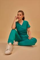 Scrub Anny VERDE JADE / tecido tecnológico toque geladinho / pijama Hospitalar Clínica Áreas da Saúde