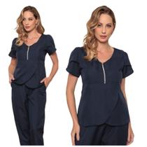 Scrub Conjunto Feminino Transpassado Azul Marinho Maria