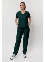Scrub Feminino Verde EscuroTradicional Gola V Manga Curta Gabardine Confortável Profissional Estética Odonto Enfermagem Medicina Veterinária