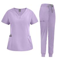 Scrub Set niaahinn, blusa moderna com decote em V e calças de corrida para mulheres