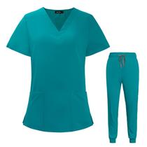 Scrub Set VIAOLI, blusa feminina com decote em V e calça de corrida