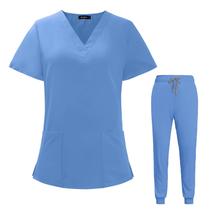 Scrub Set VIAOLI para mulheres, blusa de bolso com decote em V e calça de corrida Scrub Set VIAOLI para mulheres, blusa de bolso com decote em V e calça de corrida