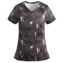 Scrub Tops DCHPEHY de manga curta com decote em V elástico para mulheres