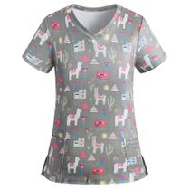 Scrub Tops DCHPEHY de manga curta com decote em V elástico para mulheres