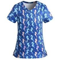 Scrub Tops DCHPEHY de manga curta com decote em V elástico para mulheres